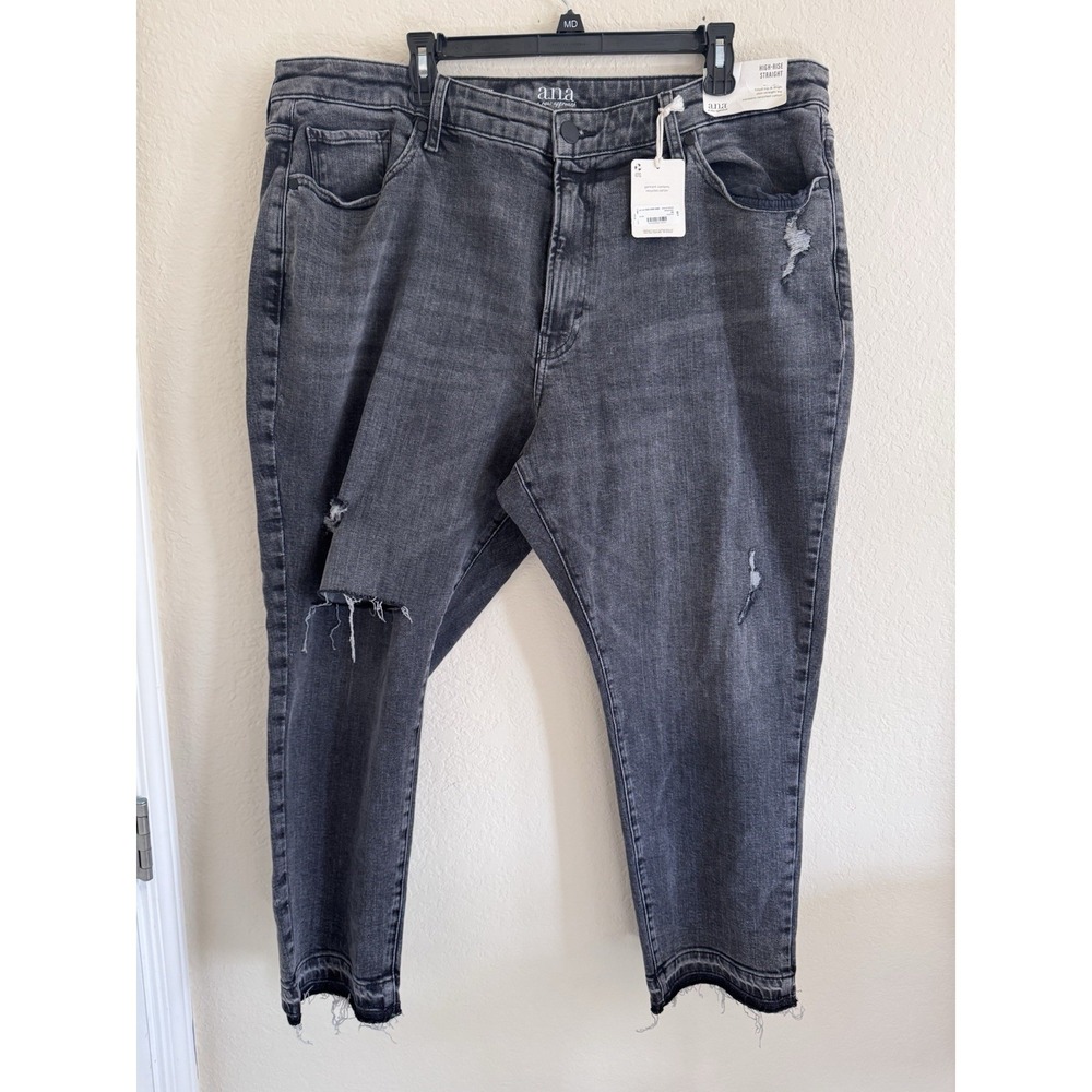 NWT ANA A New Approach Womens Gray Jeans Plus Size 22W High-Rise Straight Denim